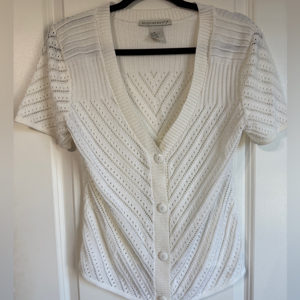 Requirements‎ vtg y2k Ivory Knit Button-Up Cardigan short sleeve womens small
